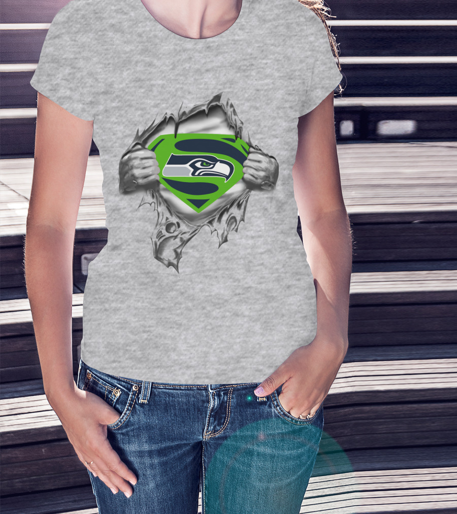 Seahawks Super Fan Symbol With Iconic Hawk Logo And Ripped Chest T-Shirt