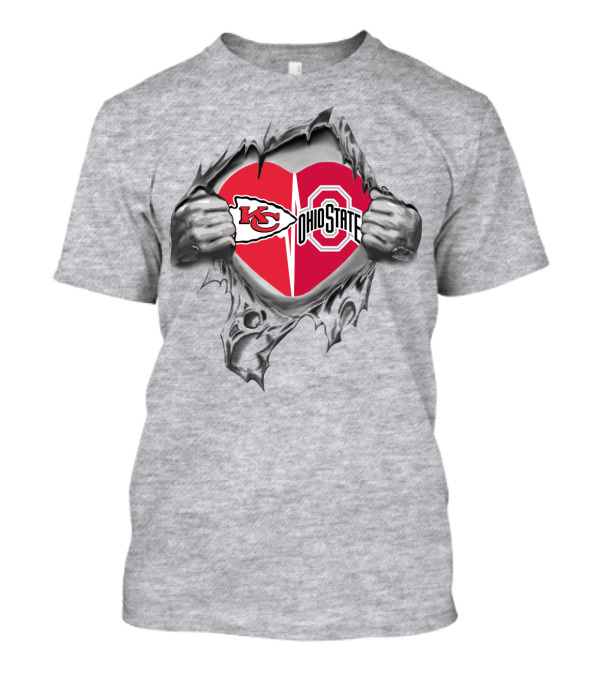 Kansas City Chiefs Ohio State Buckeyes Heart Logo Peeling T-Shirt