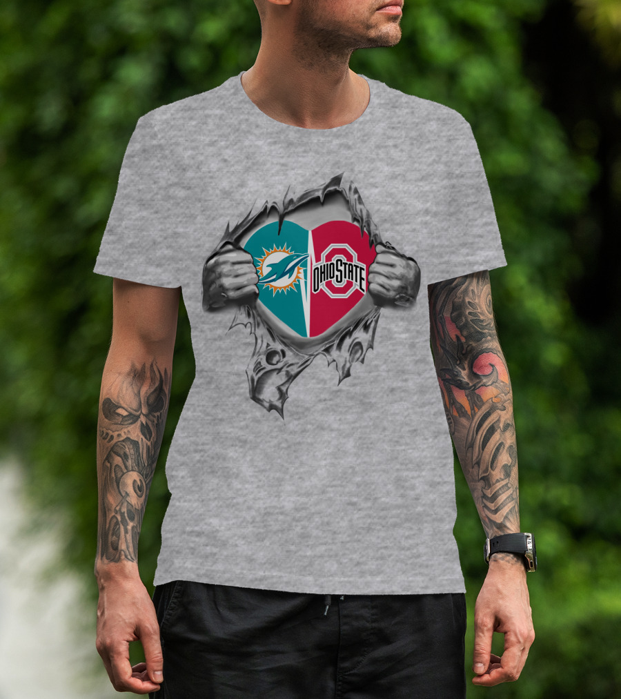 Miami Dolphins And Ohio State Buckeyes Fan Heart T-Shirt