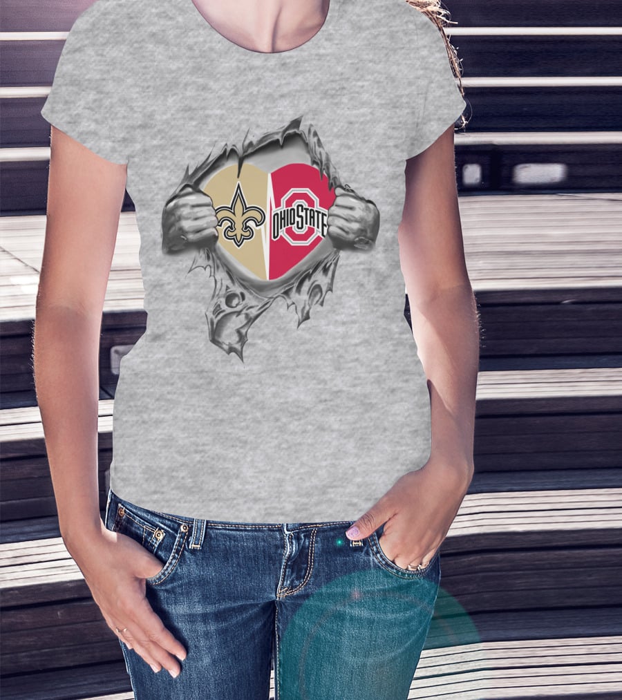 Saints Ohio State Heart Torn Fan Passion For Football And College Sports T-Shirt