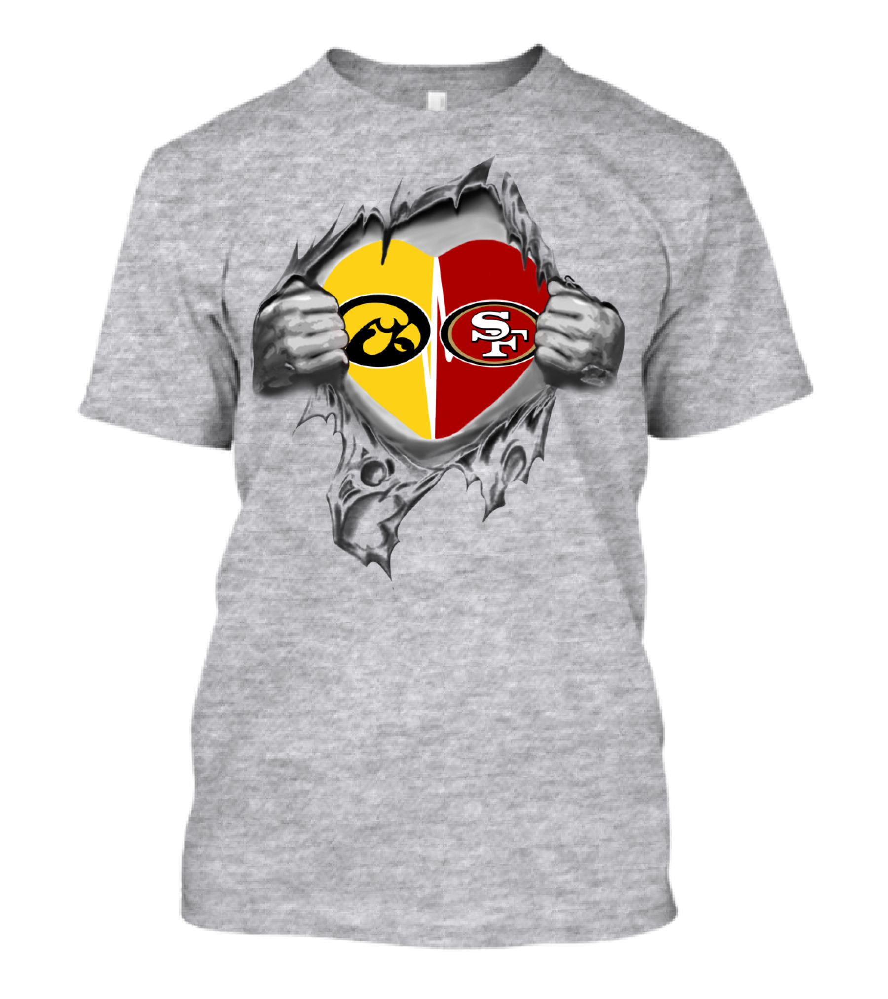 San Francisco 49ers Iowa Hawkeyes Heart Tear Mascot T-Shirt