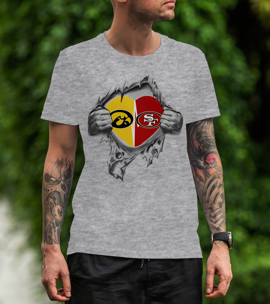San Francisco 49ers Iowa Hawkeyes Heart Tear Mascot T-Shirt