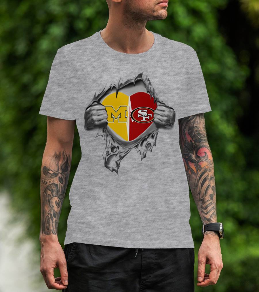 M SF Heart Logo Rip 49Ers Michigan T-Shirt