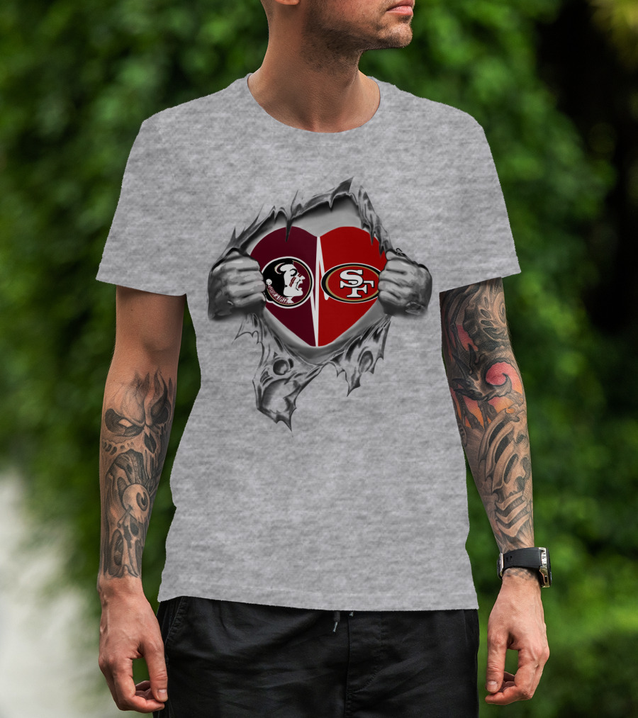 Sf 49ers And Florida State Seminoles Heart T-Shirt