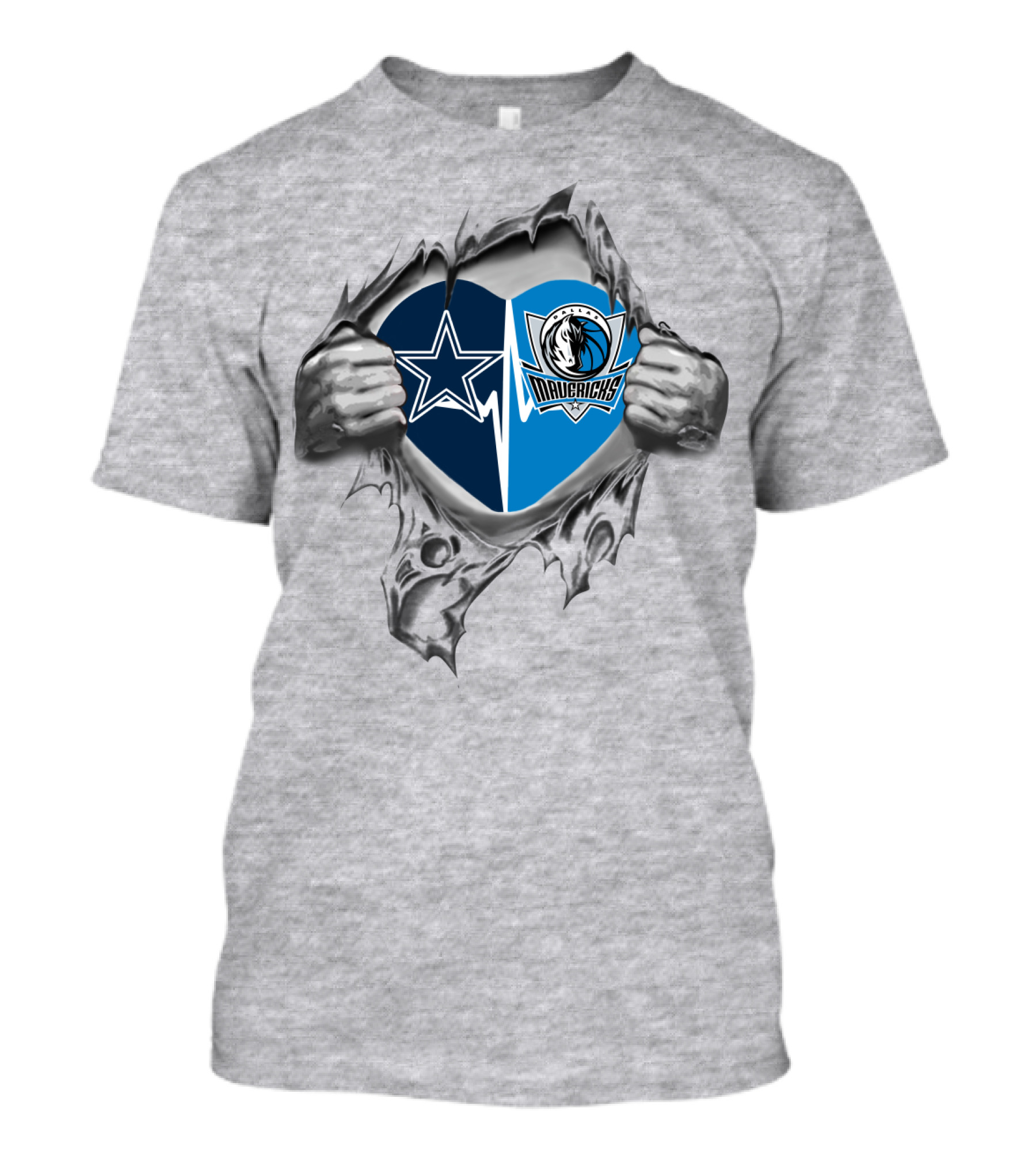 Cowboys Mavericks Heart Logos Hands Tearing T-Shirt