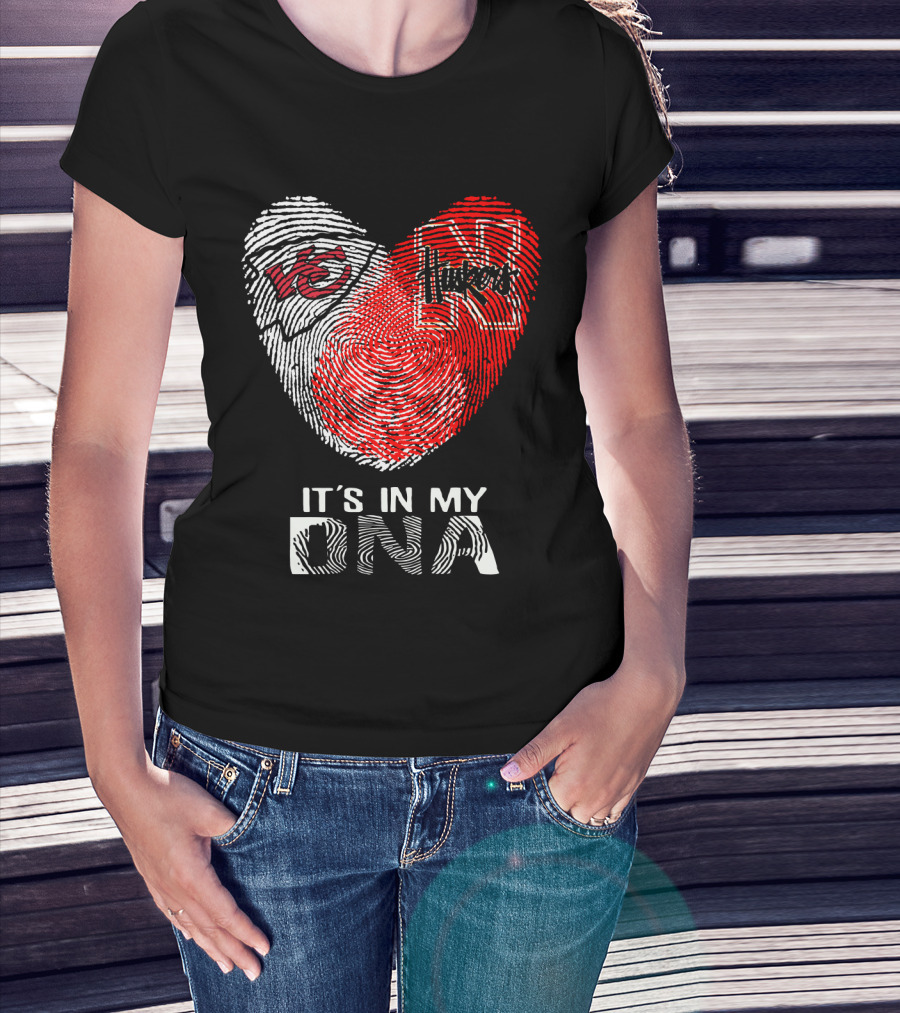 Chiefs Huskers It's In My DNA Fingerprint Heart T-Shirt