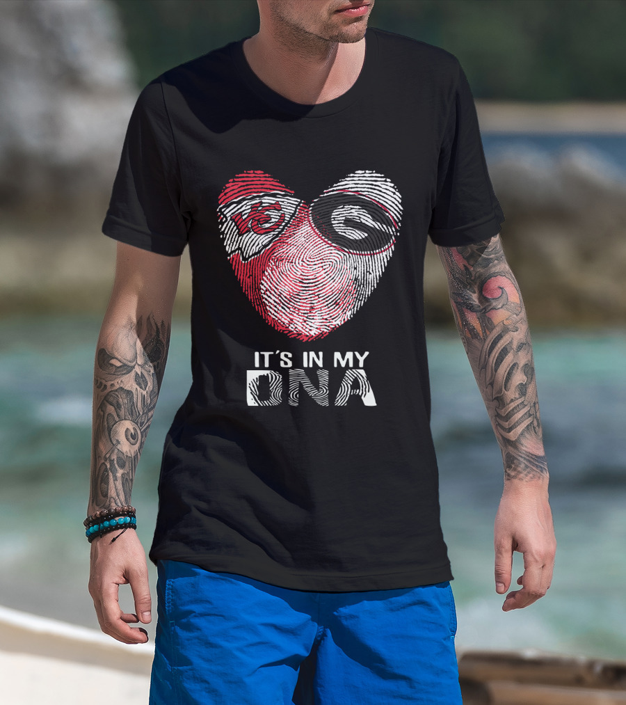 Chiefs Bulldogs It's In My Dna Heart Fingerprint T-Shirt