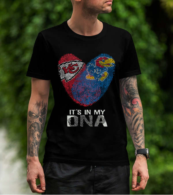 Chiefs KU Jayhawks It's In My DNA Fingerprint Heart T-Shirt