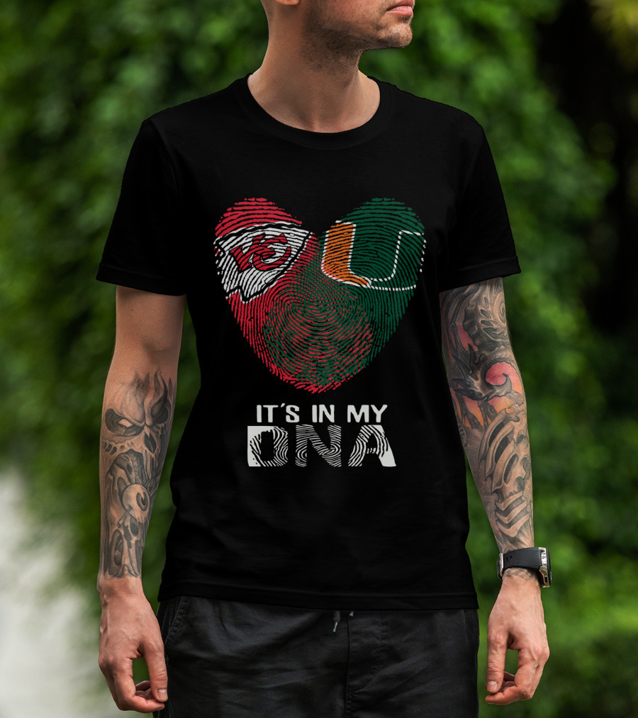 Kansas City Chiefs Miami Hurricanes It's In My Dna Fingerprint Heart T-Shirt