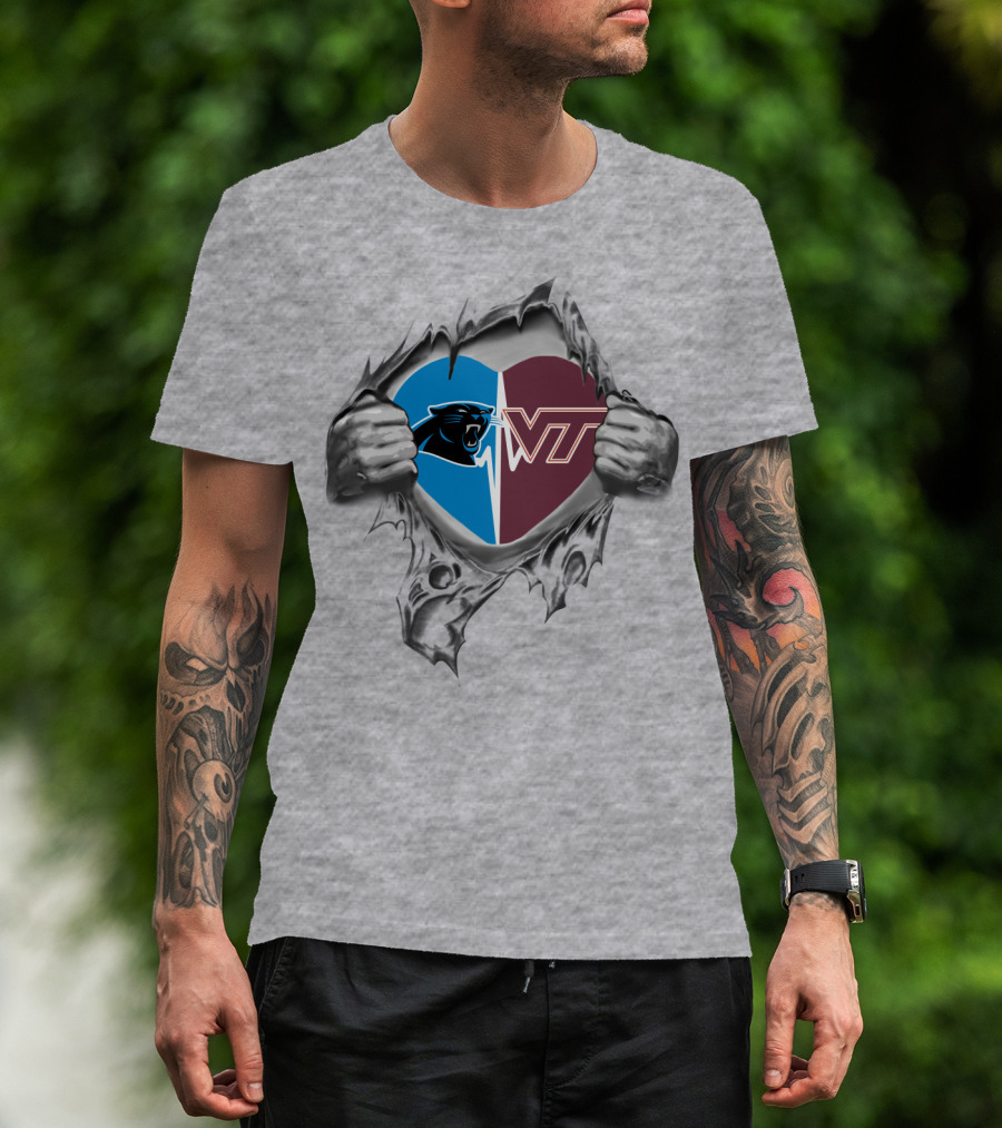 Panthers Vt Heart Split Torn Fabric T-Shirt