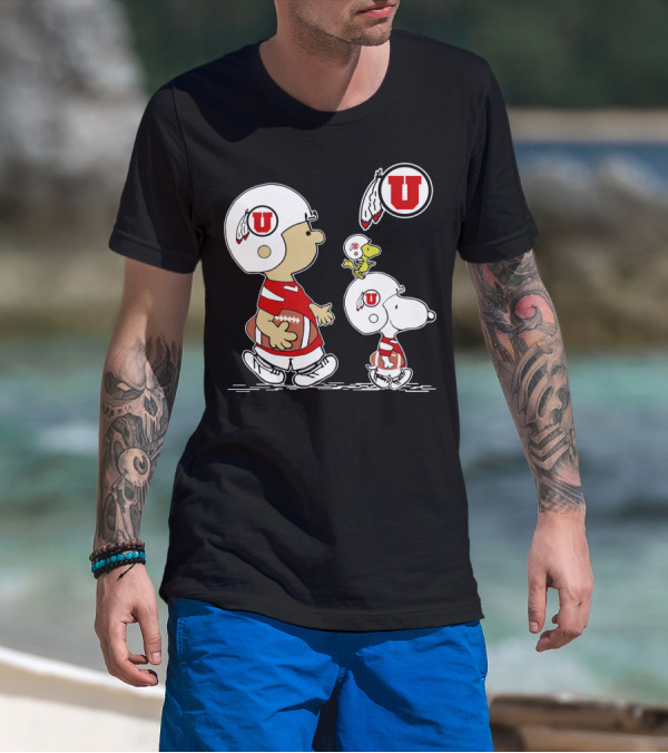 Utah Utes Football Snoopy And Woodstock Team Helmets T-Shirt