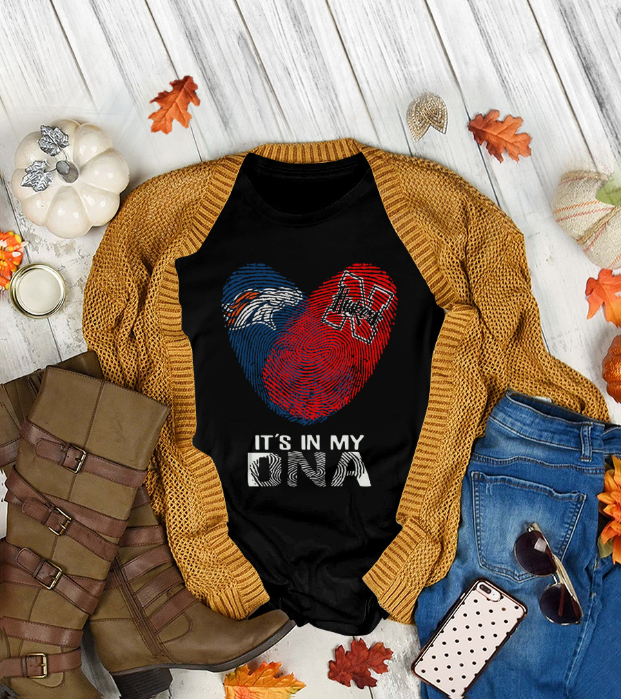 Broncos Huskers It's In My DNA Fingerprint Heart T-Shirt