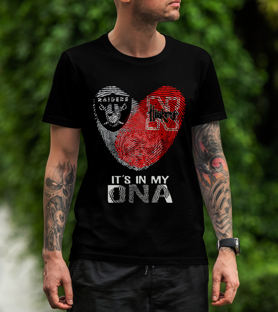 Raiders Huskers It's In My Dna Fingerprint Heart T-Shirt