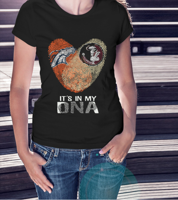 Broncos Seminoles It's In My DNA Heart Fingerprint T-Shirt