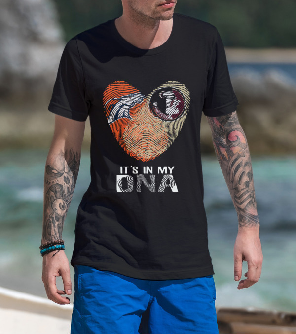 Broncos Seminoles It's In My DNA Heart Fingerprint T-Shirt