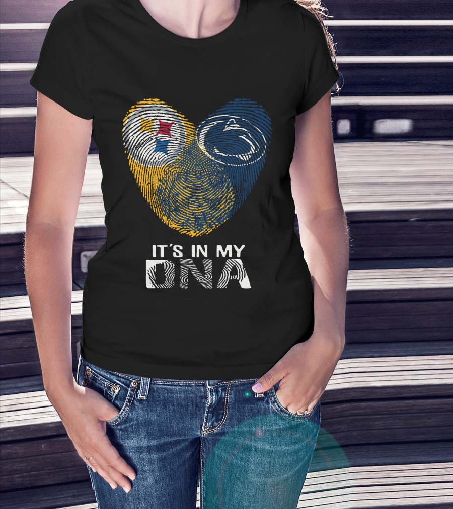 Steelers Penn State It's In My Dna Fingerprint Heart Logos T-Shirt