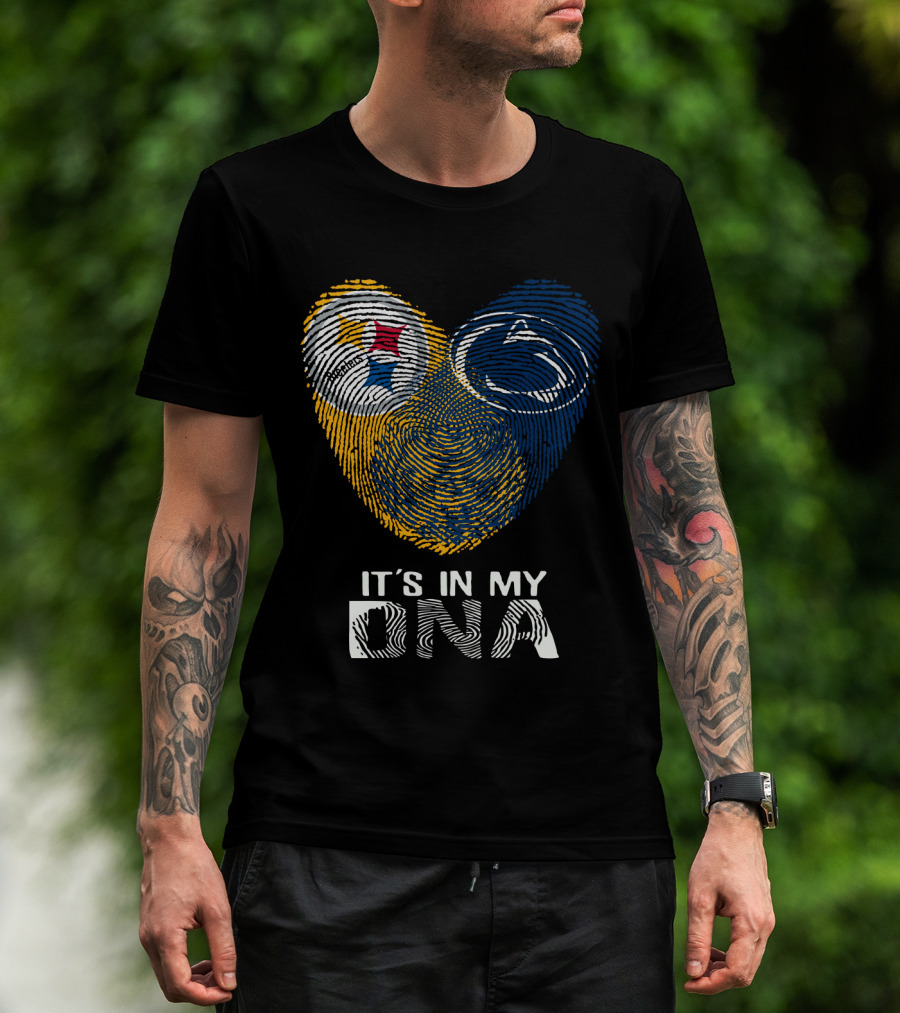 Steelers Penn State It's In My Dna Fingerprint Heart Logos T-Shirt
