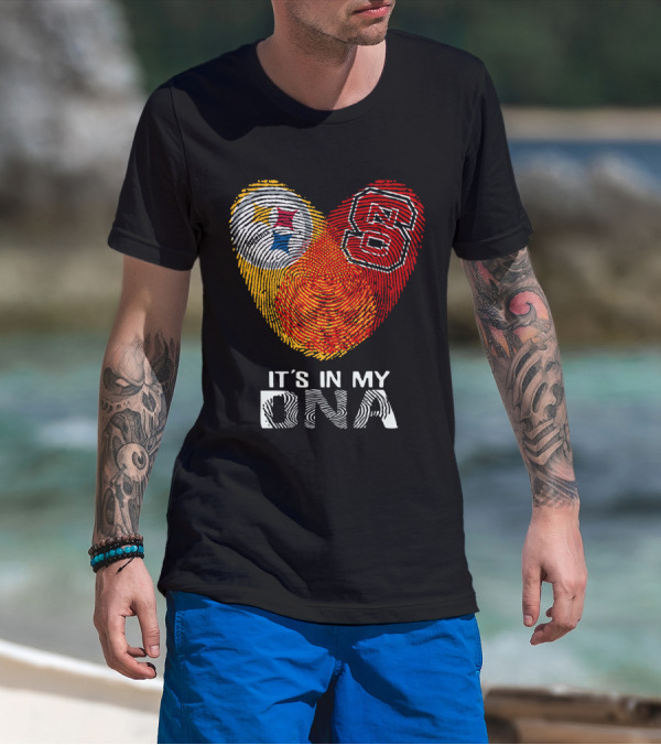 Steelers NC St It's In My DNA Fingerprint Heart T-Shirt