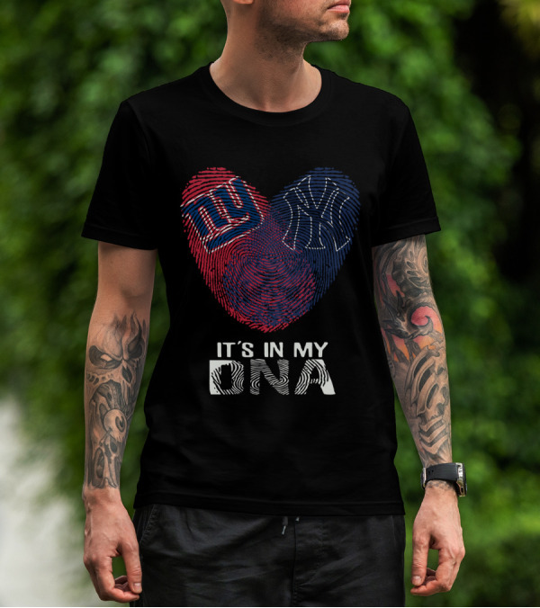Giants Yankees NY It's In My DNA Fingerprint Heart T-Shirt