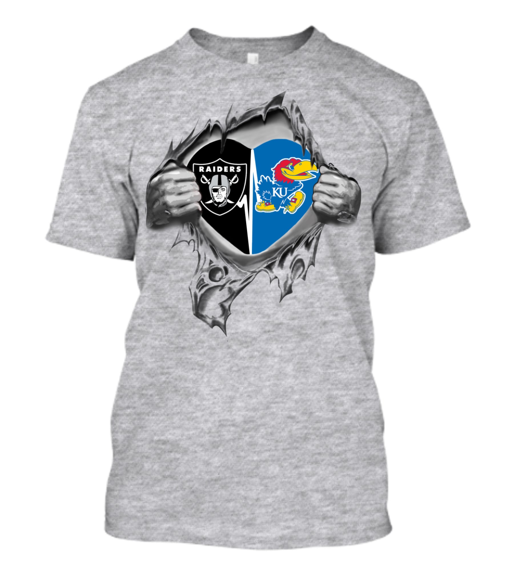Raiders Kansas Jayhawks Hidden Heart Torn Reveal T-Shirt