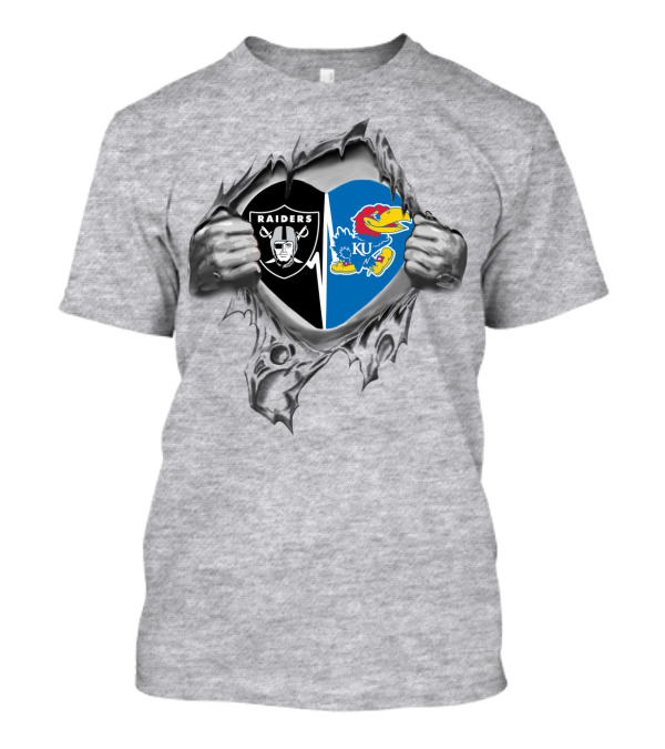 Raiders Kansas Jayhawks Hidden Heart Torn Reveal T-Shirt