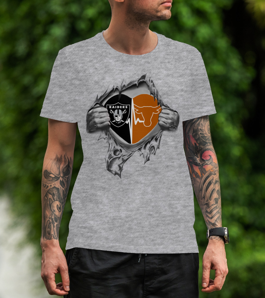 Raiders Longhorn Heartbeat Fusion Ripped Logo Harmony T-Shirt