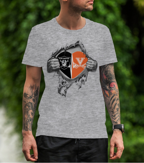 Raiders Cavaliers Heartbeat With Split Shield T-Shirt