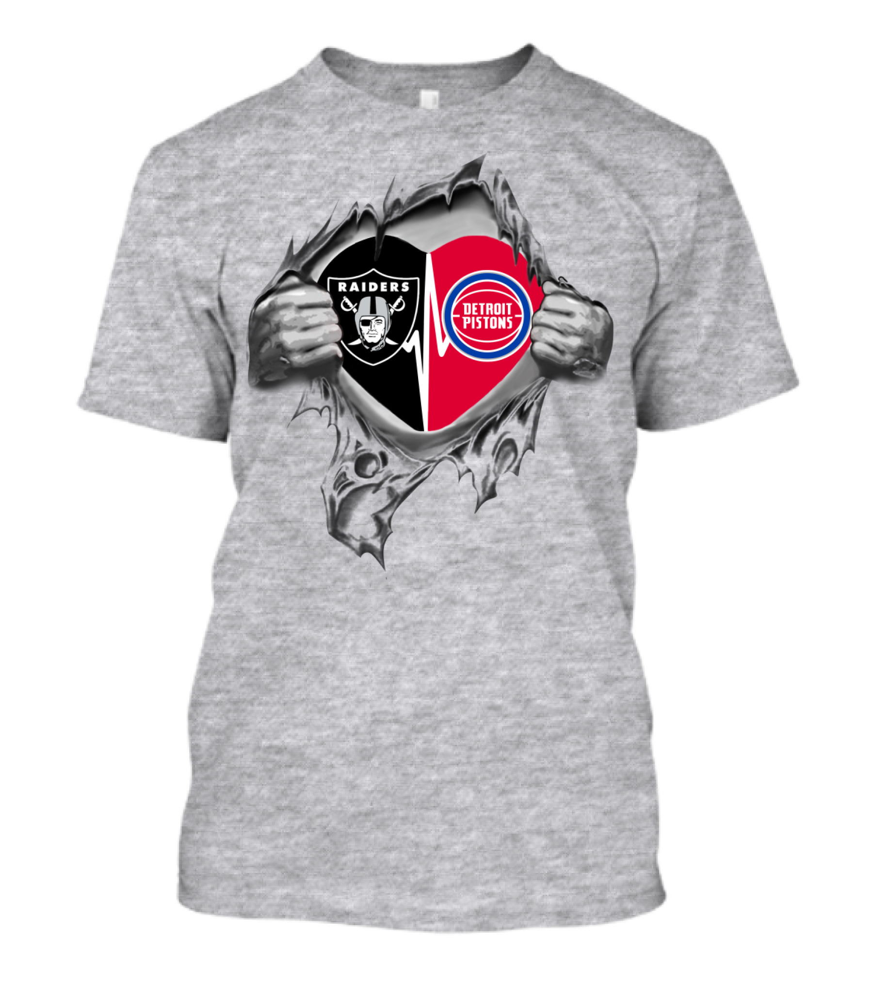 Raiders Detroit Pistons Heartbeat Fusion Fan Passion T-Shirt