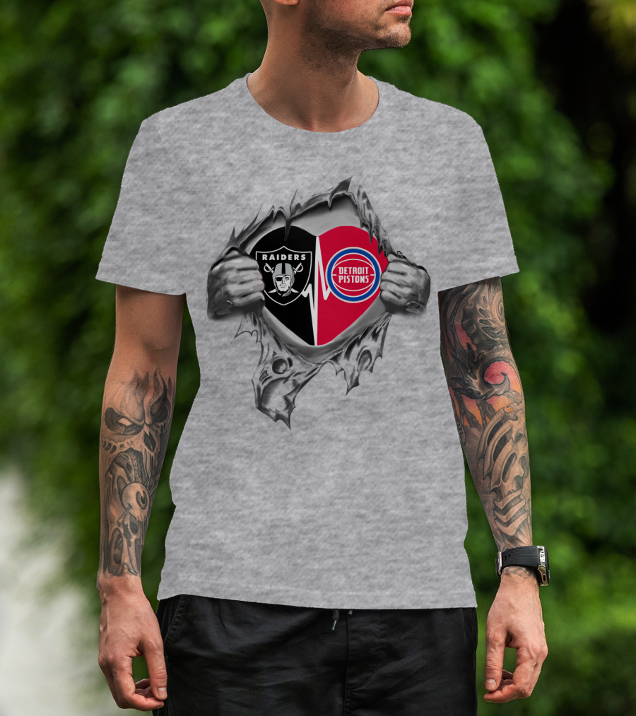 Raiders Detroit Pistons Heartbeat Fusion Fan Passion T-Shirt