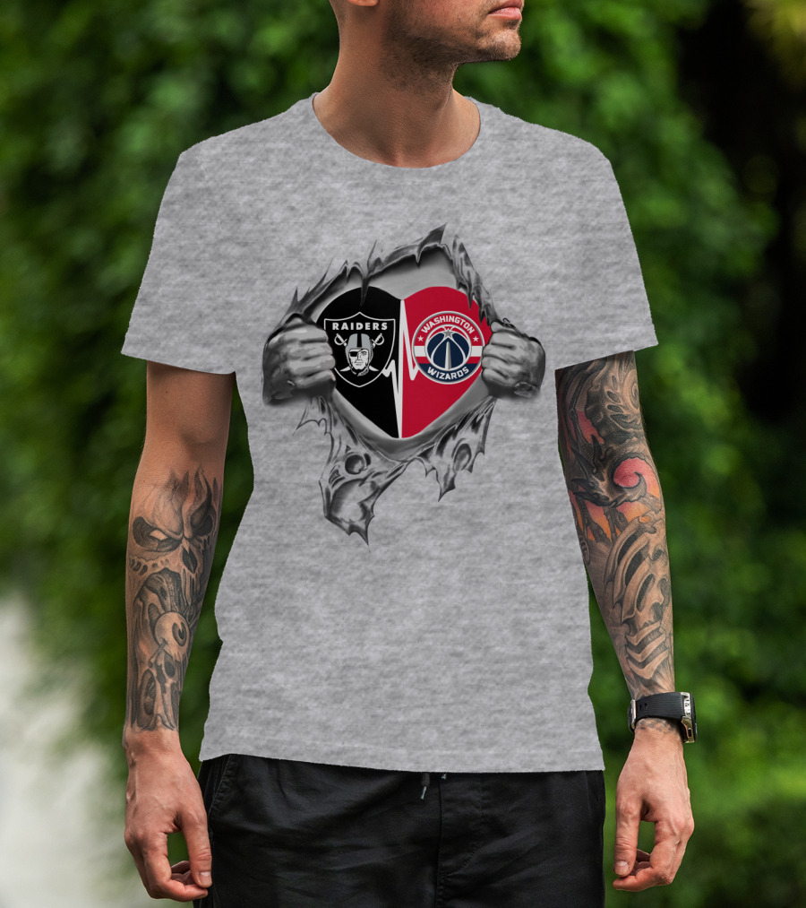 Raiders Washington Wizards Heartbeat Fan Passion Dual Logos T-Shirt