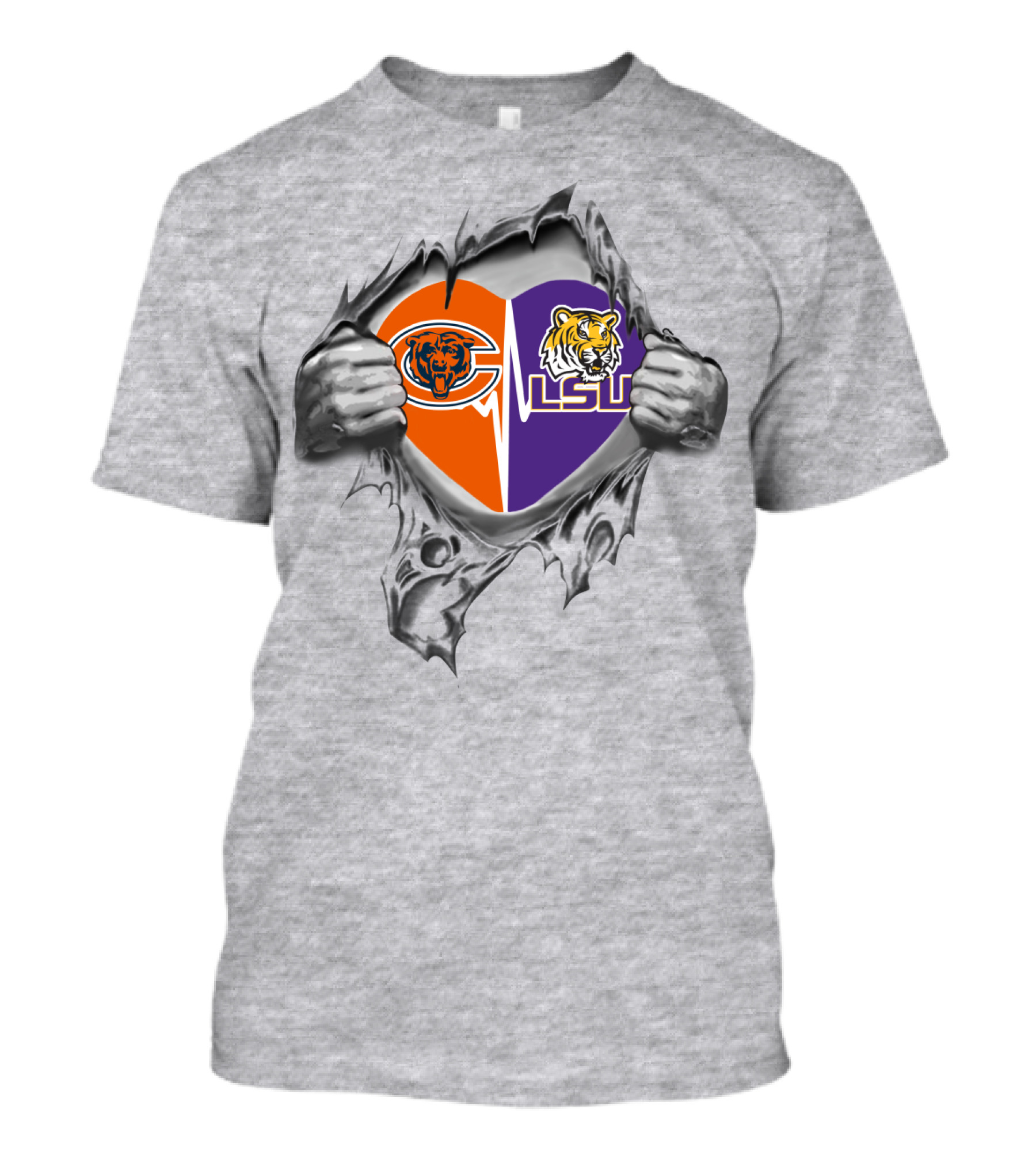 Bears And Lsu Heart Logos Ripped Open T-Shirt