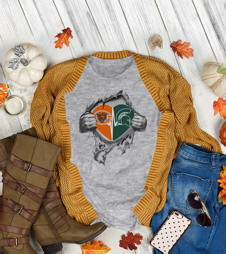 Chicago Bears Michigan State Spartans Torn Heart T-Shirt