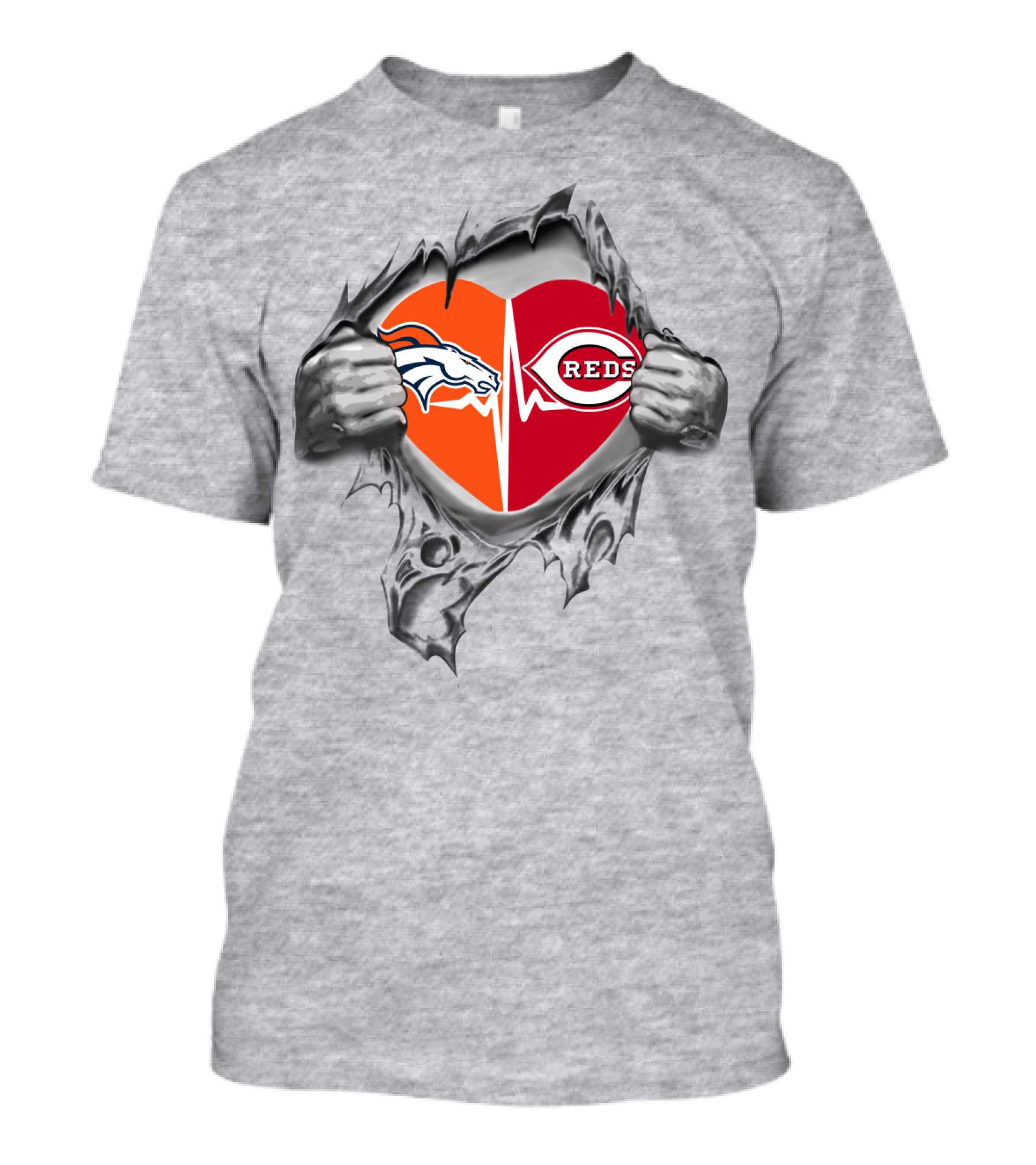 Broncos Reds Heartbeat Passion Football Baseball Iconic Logos T-Shirt