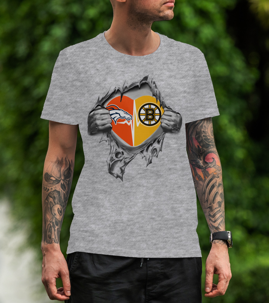 Broncos Bruins Heart Split Symbol Pulled Open T-Shirt