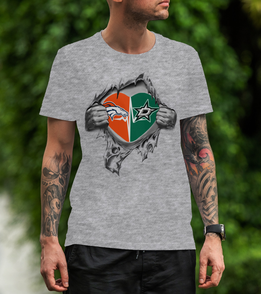 Broncos Dallas Stars Heart Split Fan Pride T-Shirt