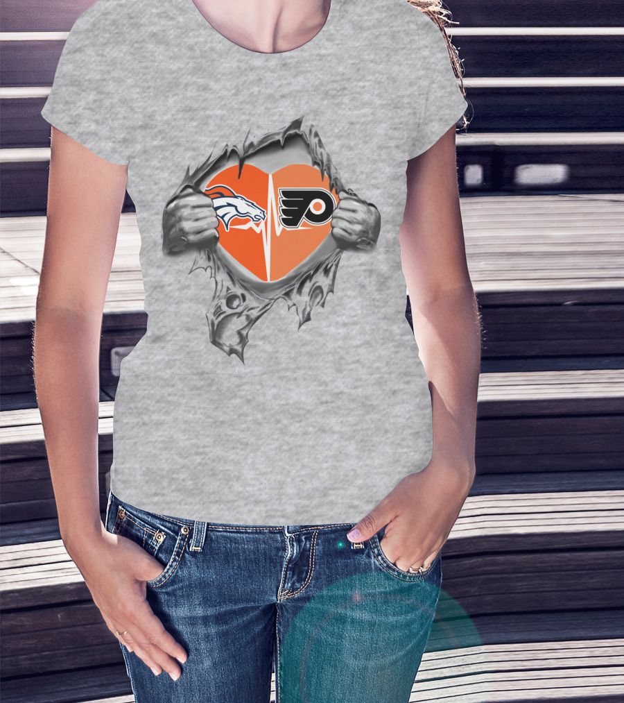 Broncos Flyers Heart Hands Rip Through Passion T-Shirt