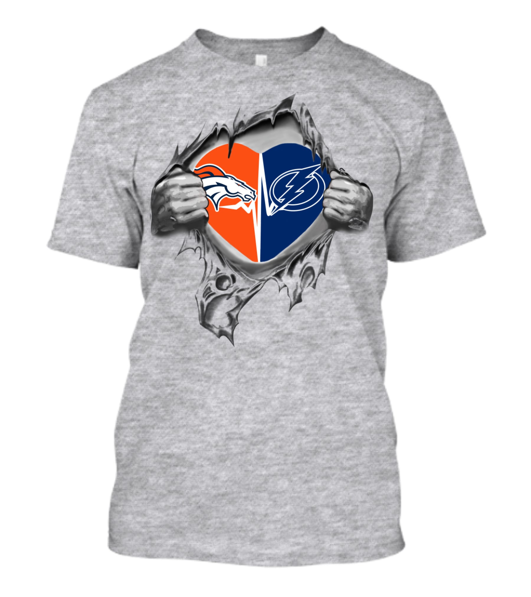 Broncos Lightning Heart Torn Open Hands T-Shirt