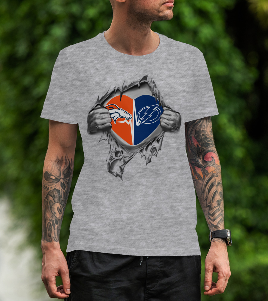 Broncos Lightning Heart Torn Open Hands T-Shirt