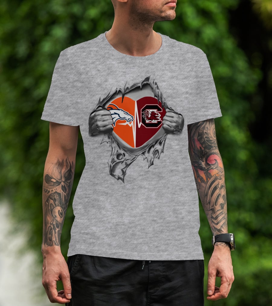 Broncos Gamecocks Heart Rip Logo Blend T-Shirt