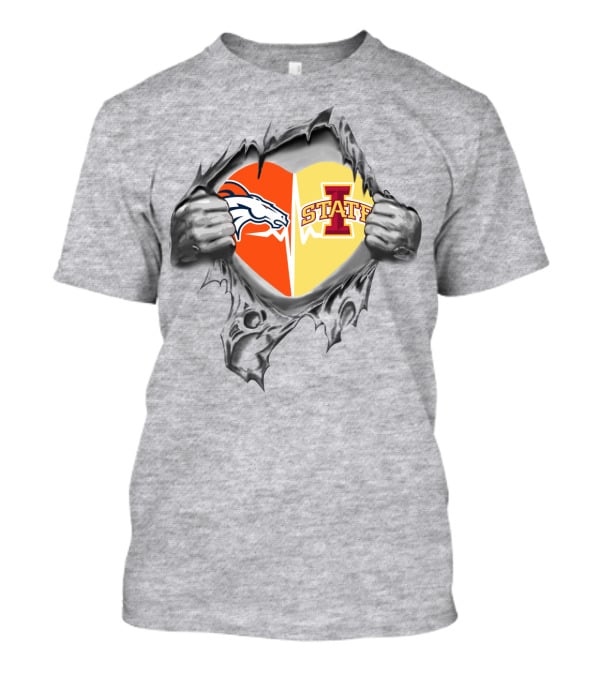 Broncos Iowa State Heart Dual Logo Fusion T-Shirt