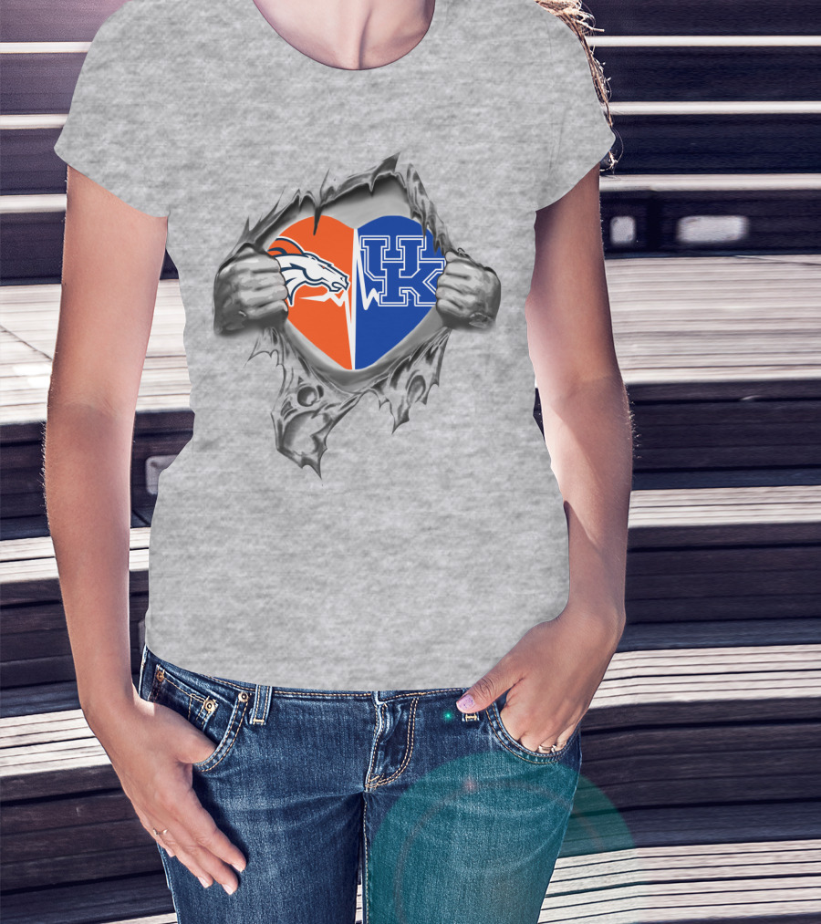 Broncos Kentucky Heart Torn Open Uk Wildcats Broncos Fans T-Shirt