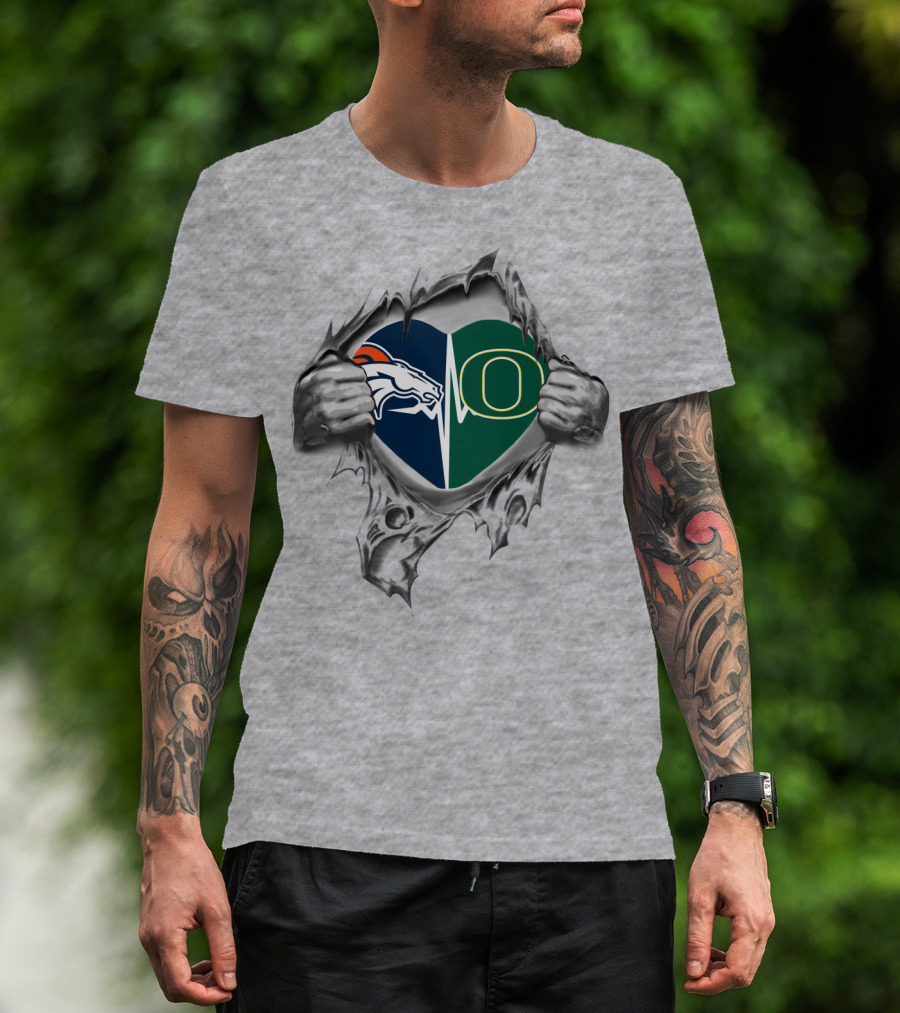 Broncos Ducks Heartbeat Inside My Heart Logo Split T-Shirt