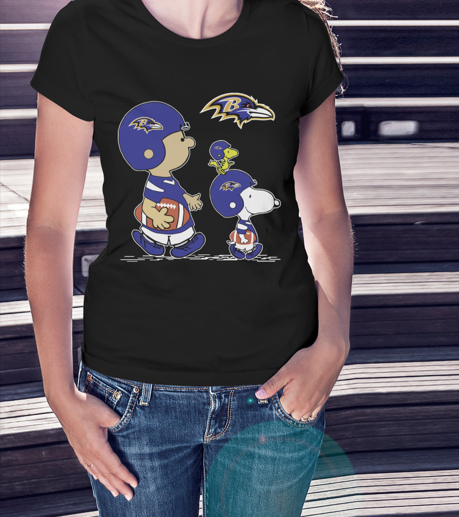 Baltimore Ravens Peanuts Snoopy Woodstock Football Team T-Shirt
