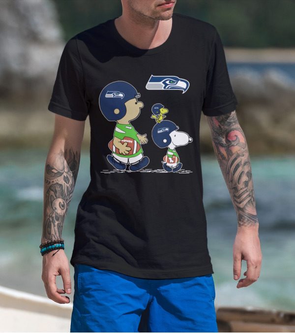 Peanuts Characters Seahawks Football Helmets T-Shirt