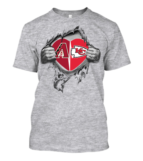Chiefs Diamondbacks Heart Logo Hands Rip Football Baseball Fans T-Shirt