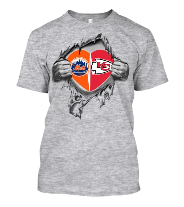 Chiefs And Mets Heart Symbol Split T-Shirt