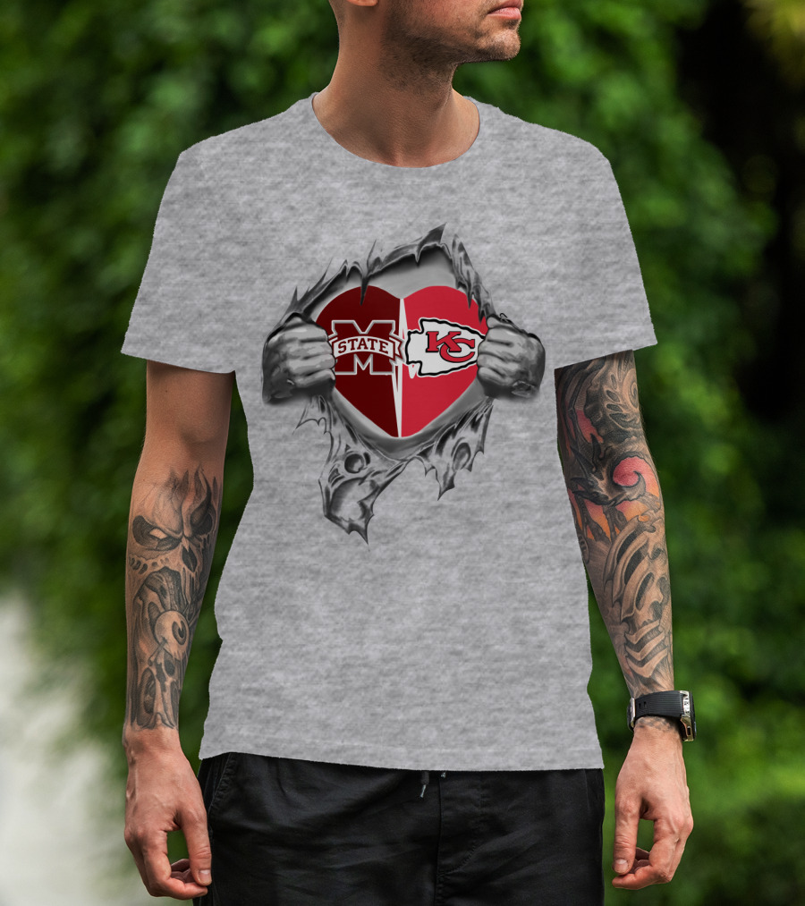 Mississippi State Kansas City Chiefs Heart Torn T-Shirt