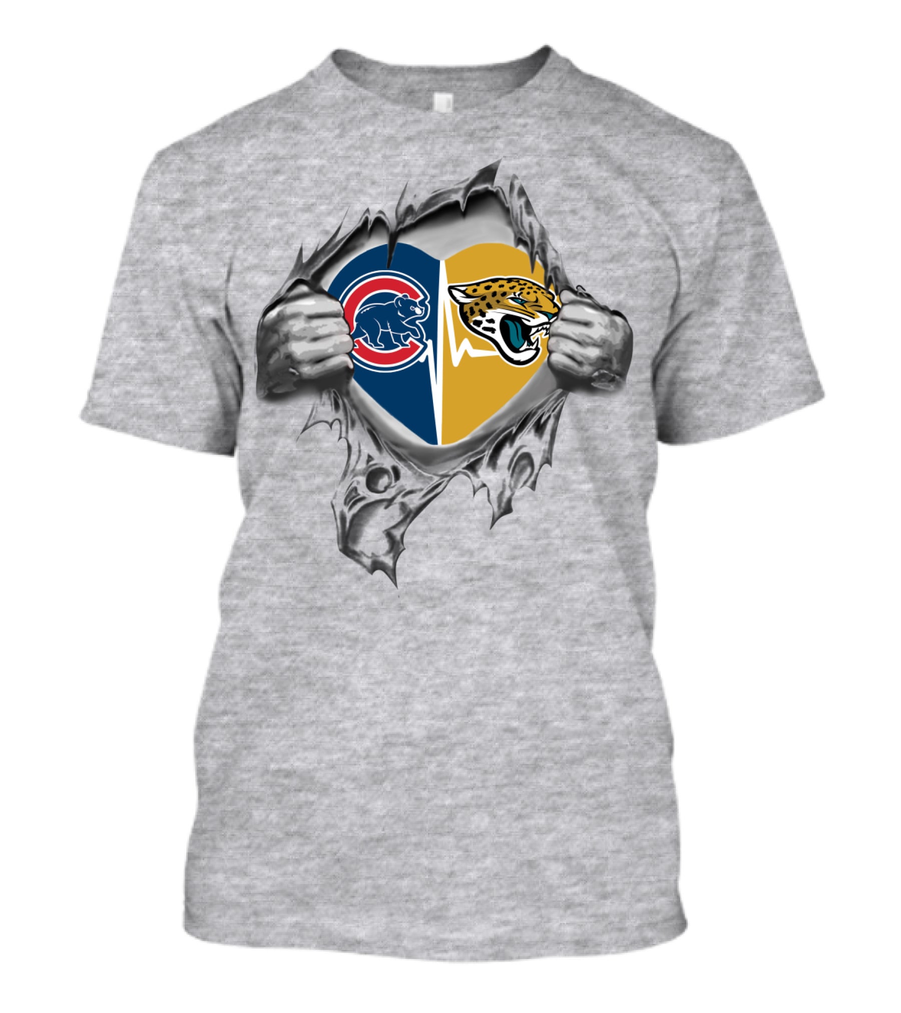 Cubs Jaguars Heart Tear With Hands T-Shirt