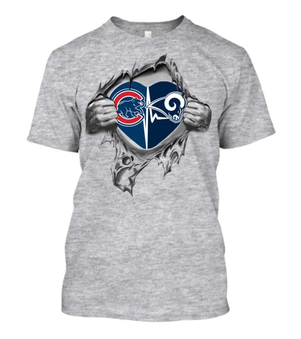 Cubs Rams Heart Logos Torn Hands With Chicago Cubs St. Louis Rams T-Shirt