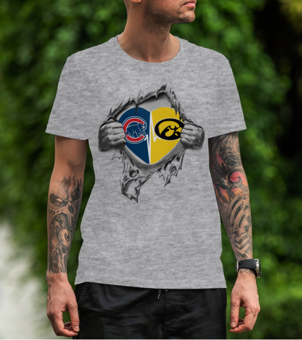 Cubs Iowa Heart With Chicago Cubs And Iowa Hawkeyes T-Shirt